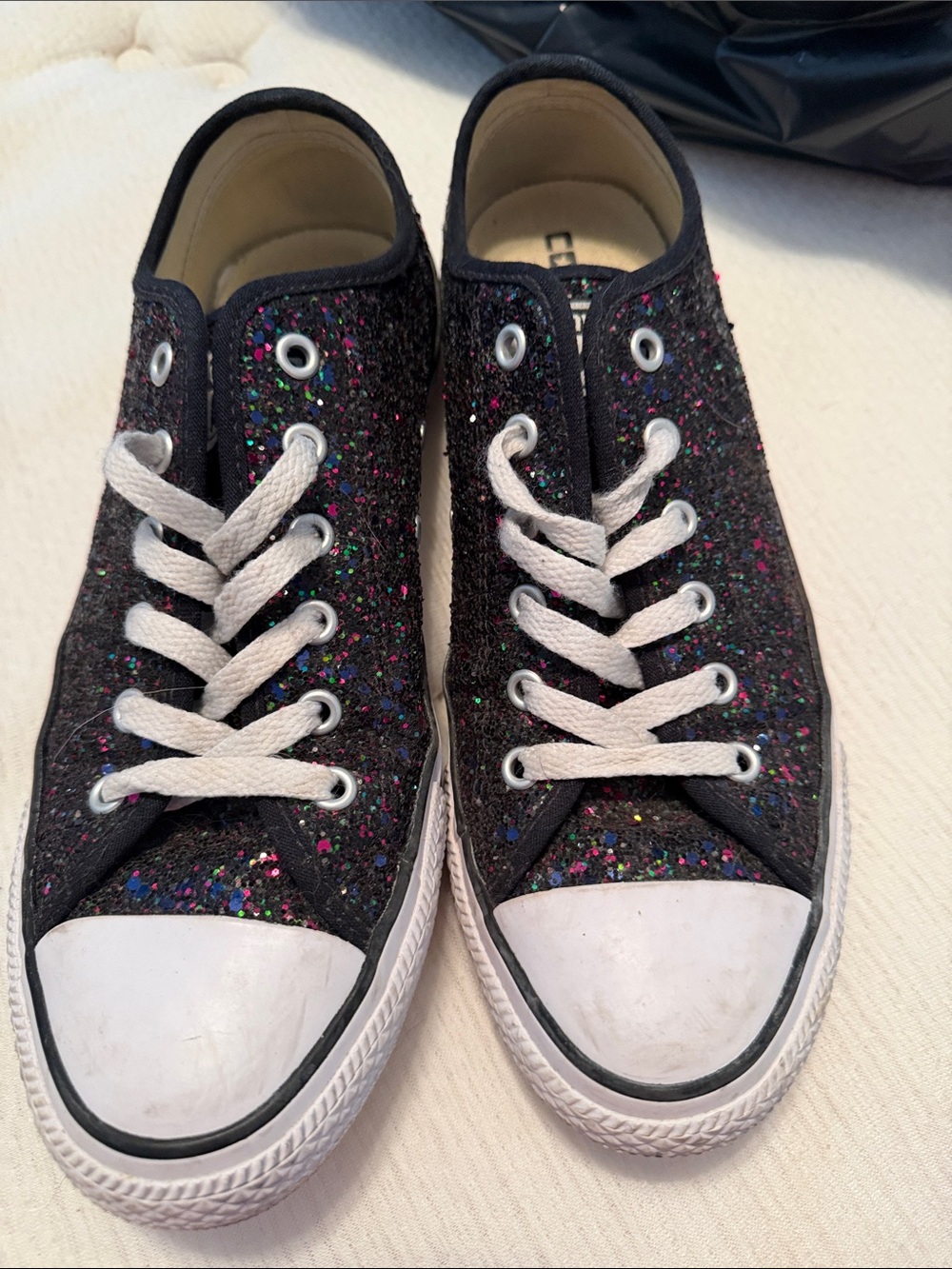 Converse Black Glitter Low Top Sneakers with Multicolor Sparkle